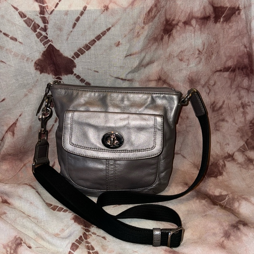 Metallic coach crossbody